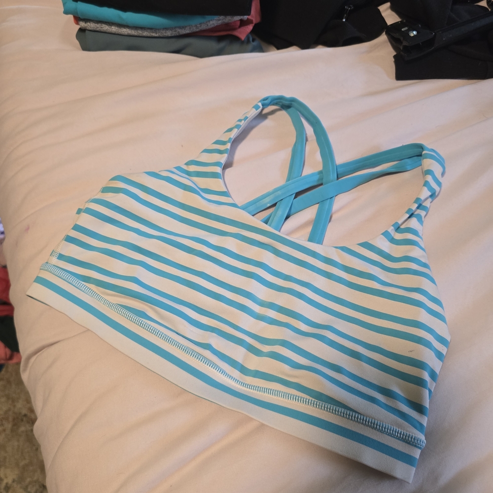 Lululemon Athletica Blue and White Striped Sports Bra